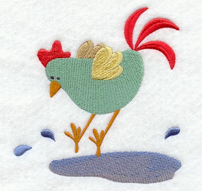Spring Chicken Plays in a Puddle