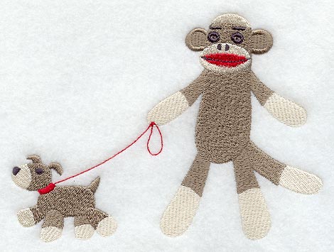 Sock Monkey Walks the Dog