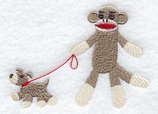 Sock Monkey Walks the Dog