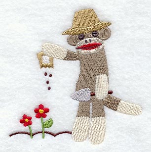 Sock Monkey Plants a Garden