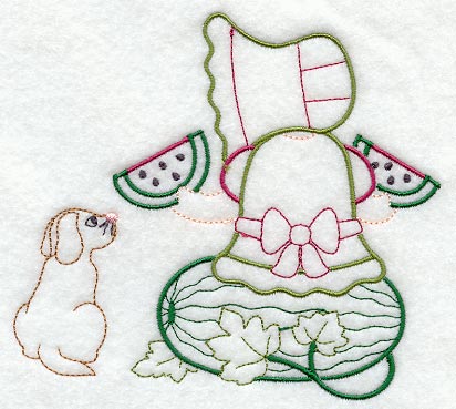 Sunbonnet Sue Enjoys Watermelon Wedges (Vintage)