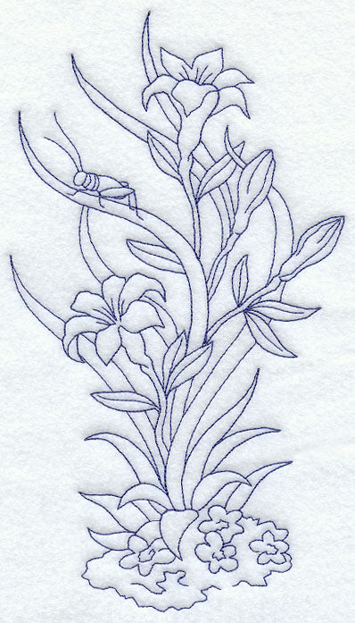 Flowers and Grasshopper (Bluework)