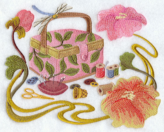 Art Nouveau Sewing Basket with Flowers