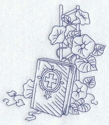 Bible with Morning Glories (Redwork)