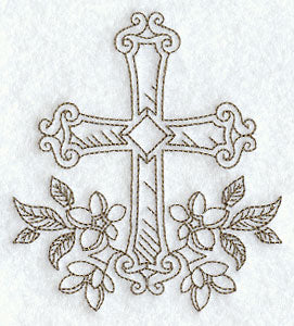 Cross with Flowers (Redwork)