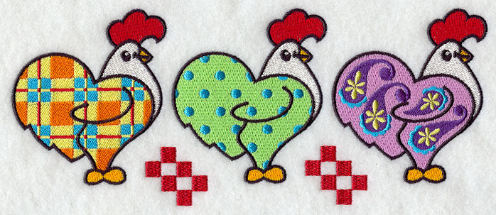 Patterned Roosters Triptych