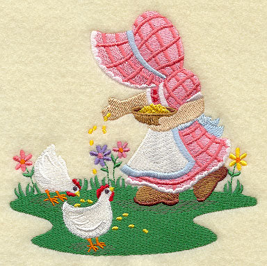 Sunbonnet Sue Feeding Chickens