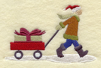 Christmas Villager Pulls a Wagon