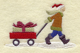 Christmas Villager Pulls a Wagon
