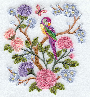 Chinoiserie Birds and Pastel Petals Scene