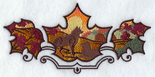 Wolf in Autumn Leaves Scene