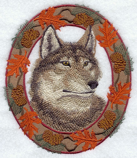 Wolf in Autumn Leaf Frame