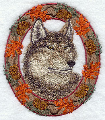 Wolf in Autumn Leaf Frame