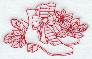 Christmas Boots and Poinsettias (Redwork)