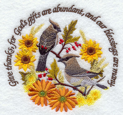 Our Blessings Are Many with Flowers and Birds