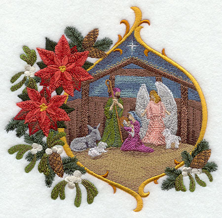 Stable Scene with Christmas Flowers