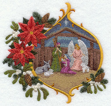 Stable Scene with Christmas Flowers