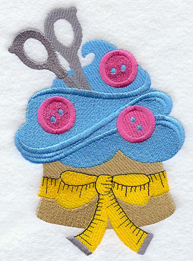 Crafty Cupcake with Buttons and Measuring Tape