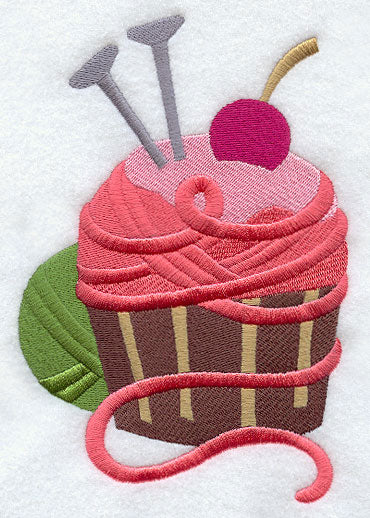 Crafty Cupcake with Yarn and Knitting Needles