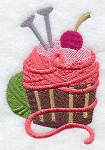 Crafty Cupcake with Yarn and Knitting Needles