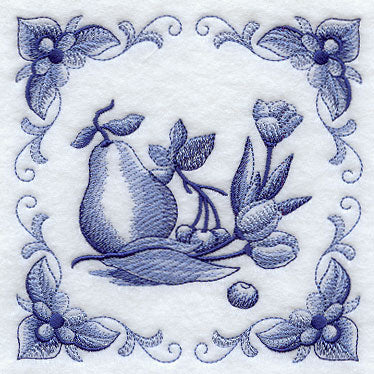 Delft Blue Tulips and Fruit Square