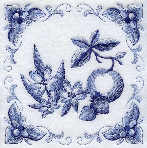 Delft Blue Crocus and Fruit Square