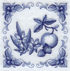 Delft Blue Crocus and Fruit Square