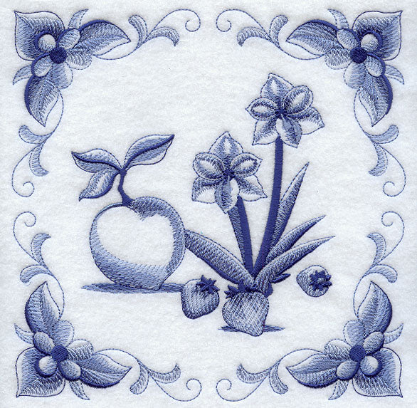 Delft Blue Amaryllis and Fruit Square