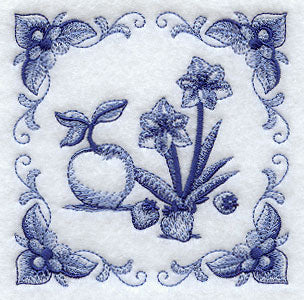 Delft Blue Amaryllis and Fruit Square