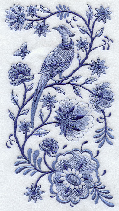 Delft Blue Bird on Flowered Branches