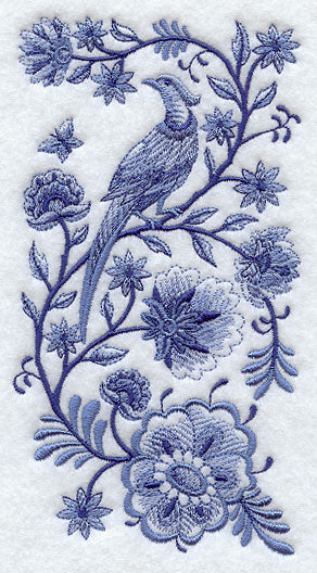 Delft Blue Bird on Flowered Branches