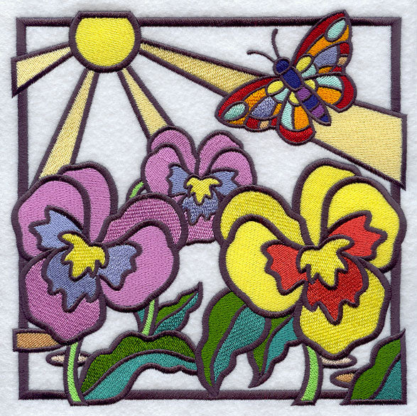 Stained Glass Pansies Square