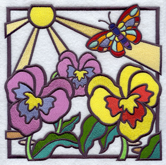Stained Glass Pansies Square