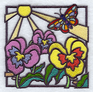 Stained Glass Pansies Square
