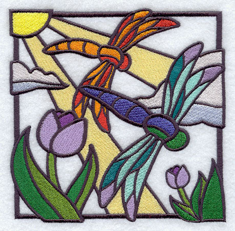 Stained Glass Dragonflies Square