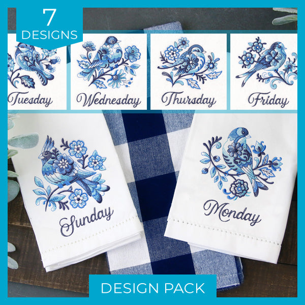 A Days of the Week Delft Blue Birds Design Pack