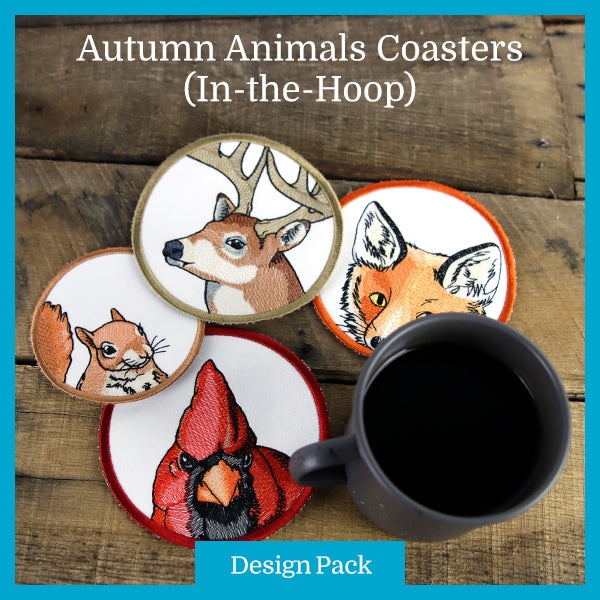 A Autumn Animals Coasters (In-the-Hoop) Design Pack