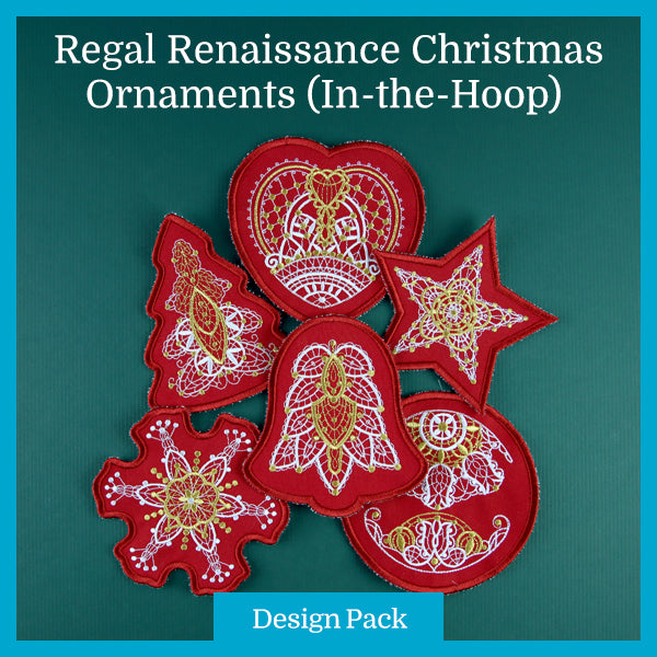 A Regal Renaissance Christmas Ornaments (In-the-Hoop) Design Pack