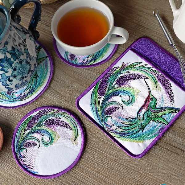 Lavender Hummingbird Coasters, Potholder & Trivet Design Pack