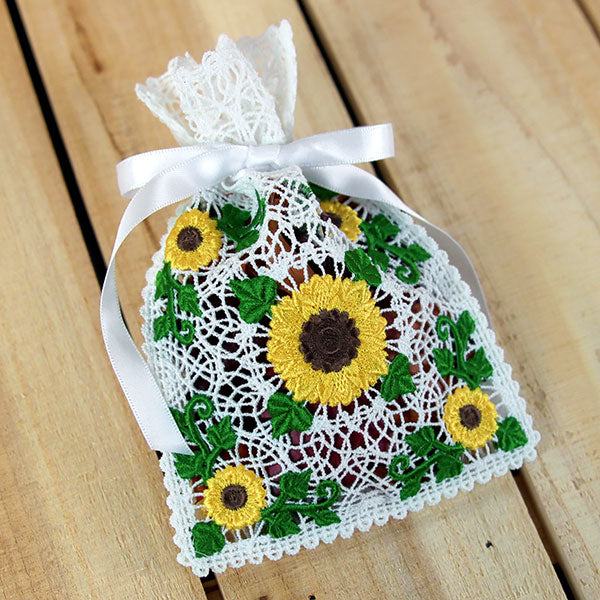 Fancy Fall Sunflower Drawstring Bag (Battenburg Lace)