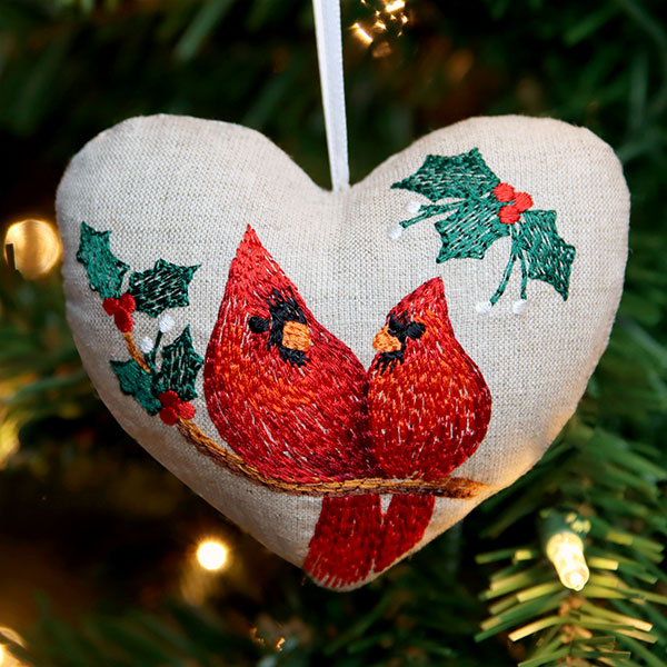 Christmas Cardinals & Holly Ornament (In-the-Hoop)
