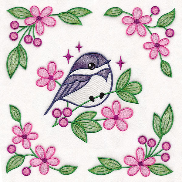 Chickadee and Blooms Pillow Pair