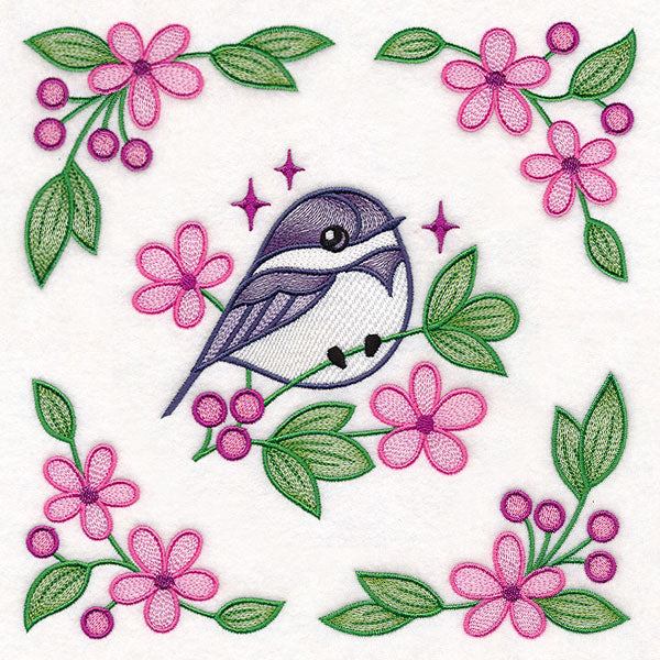 Chickadee and Blooms Pillow Pair