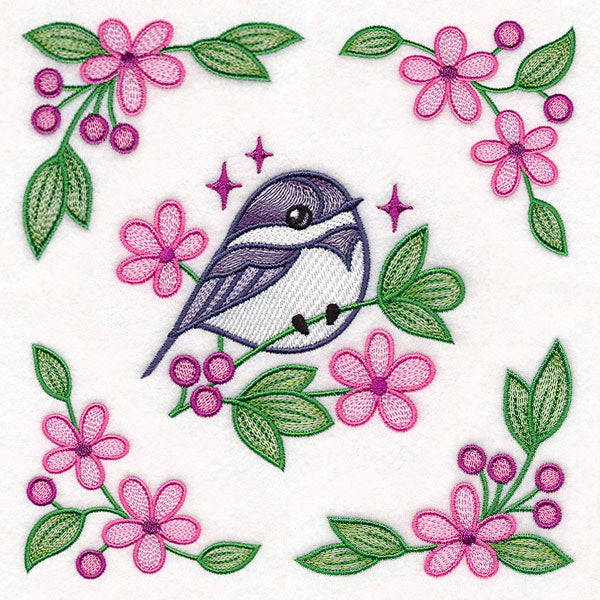Chickadee and Blooms Pillow Pair