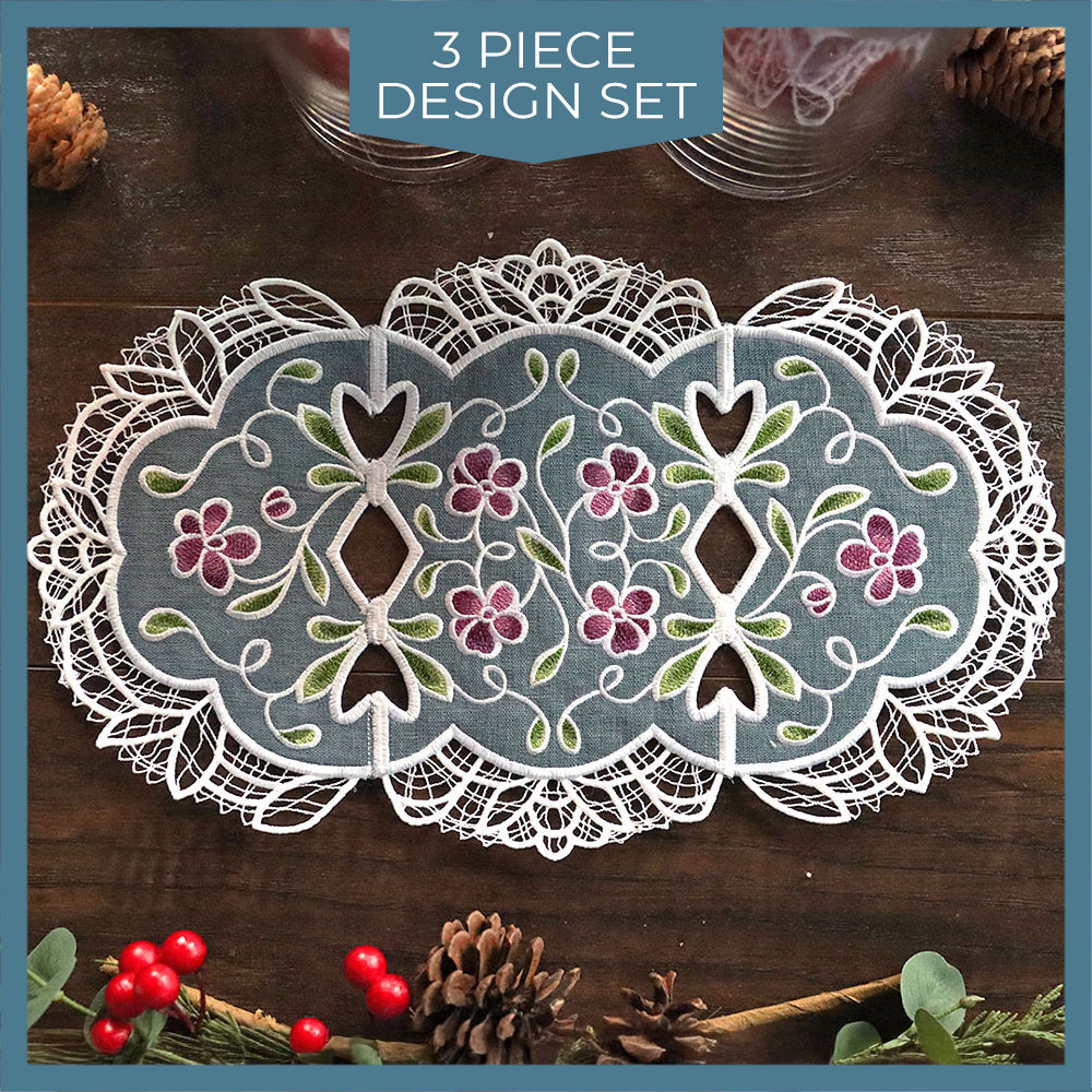 Floral Lace Edge Table Center (In-the-Hoop)