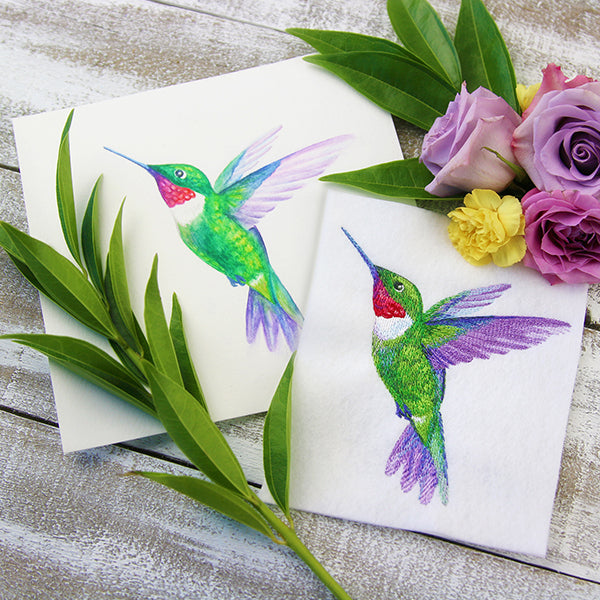 Ruby-Throated Hummingbird in Watercolor