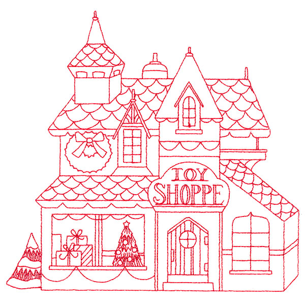 Christmas Village Scenes - Toy Shoppe (Redwork)