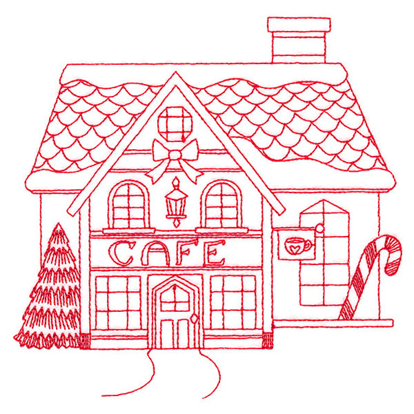Christmas Village Scenes - Cafe (Redwork)