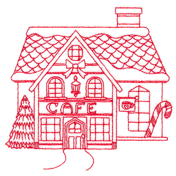 Christmas Village Scenes - Cafe (Redwork)