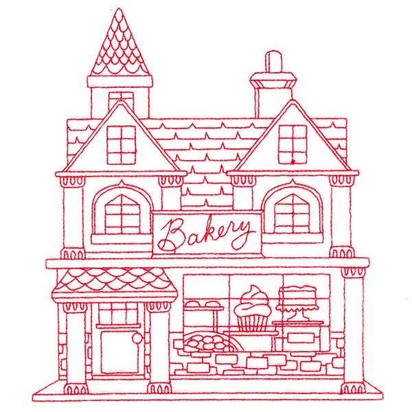 Christmas Village Scenes - Bakery (Redwork)